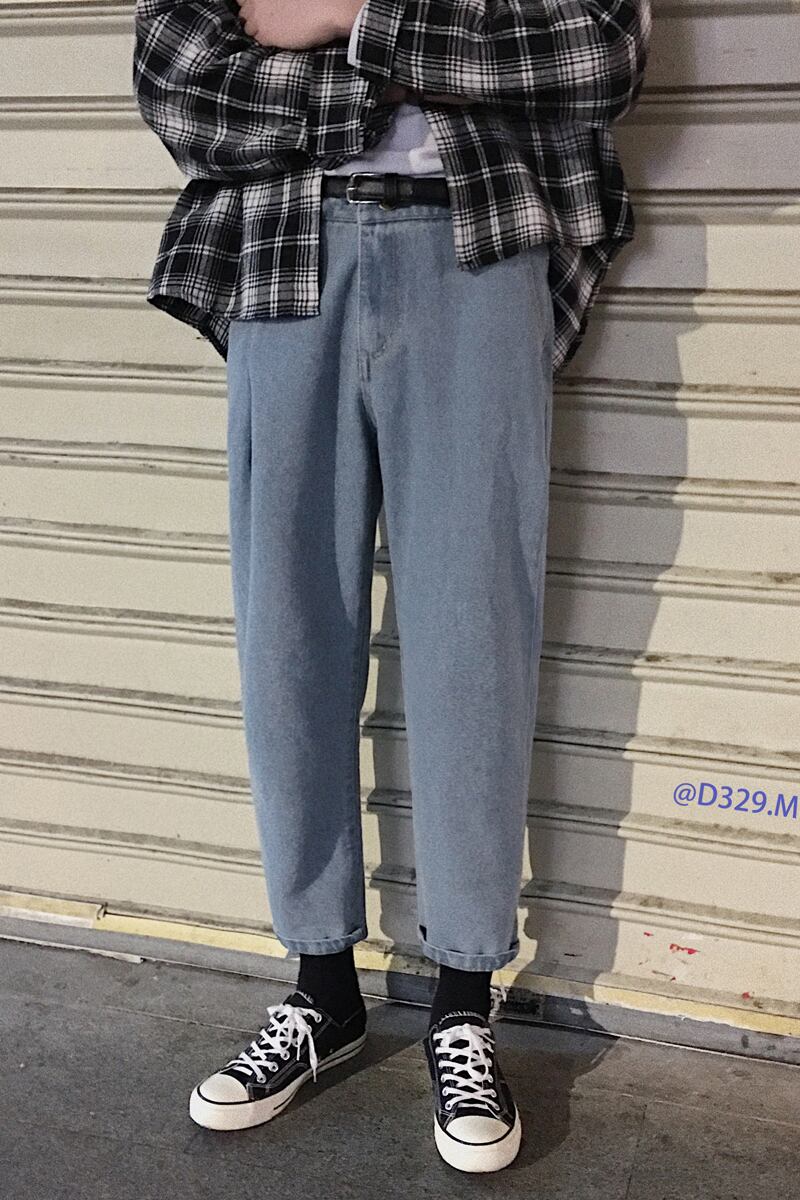 全2色 デニム パンツ ストレート カジュアル シンプル 無地