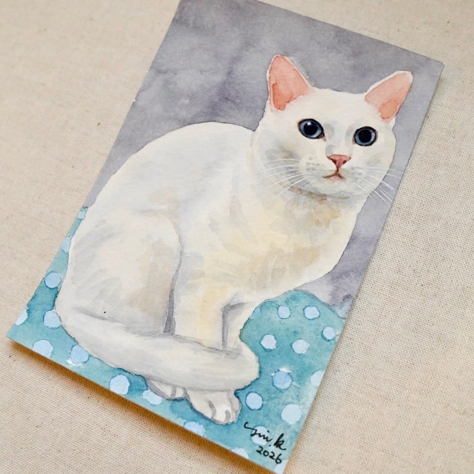 猫の絵 439 水彩画 原画 白猫 | Forest cat