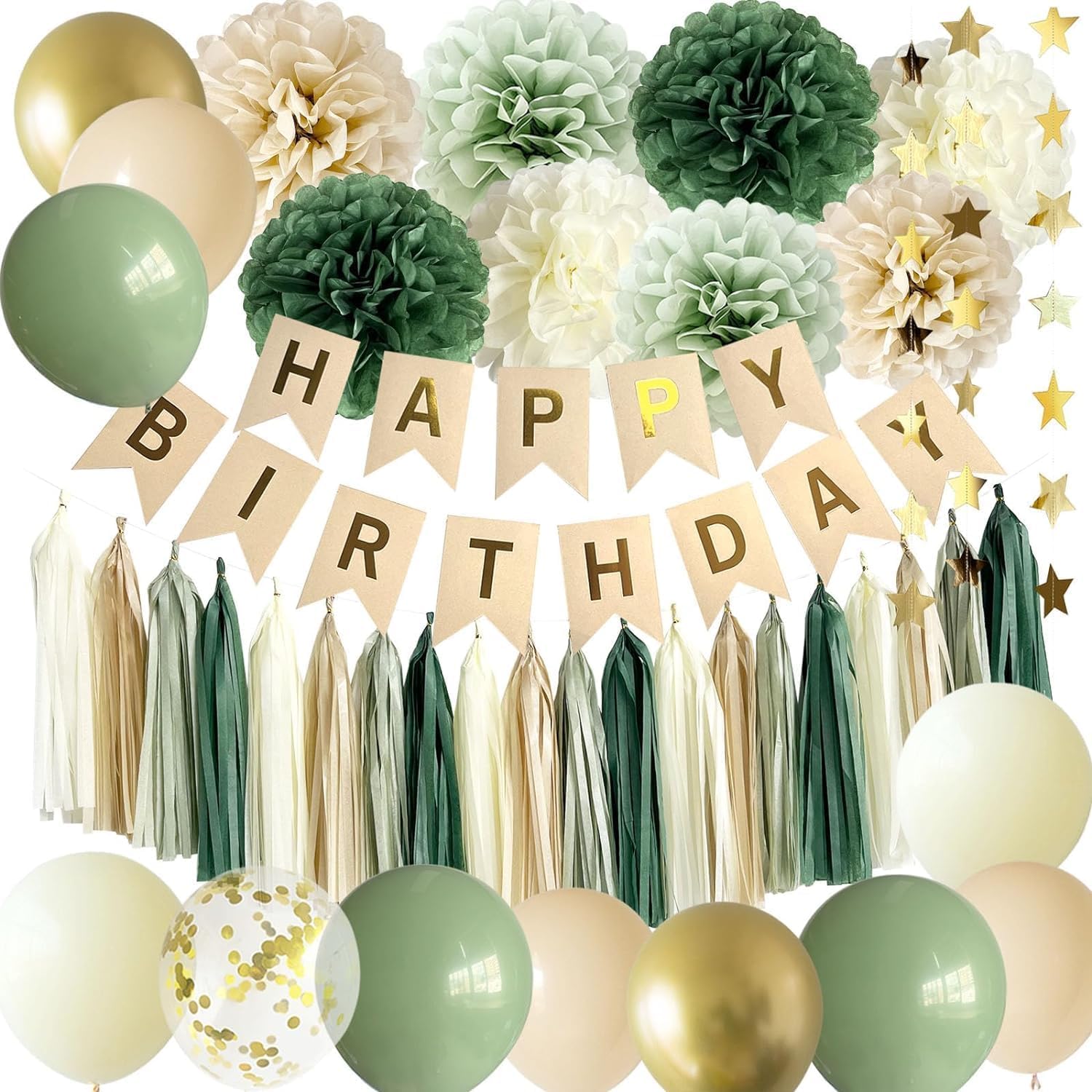 【努力特価】誕生日 飾り付け 緑 風船 セット 女の子 Happy Birthday バースデー 飾り グリーン パーティー ガーランド お祝い 記念日 サプライズ、紙吹雪風船 パーティー 飾り (52個)