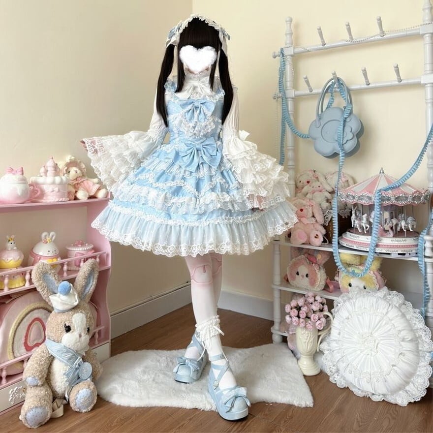 ロリータ jsk ブラウス 水色 ロリータファッション 甘ロリ｜JSK＋姫袖ブラウス3点セット（ピンク