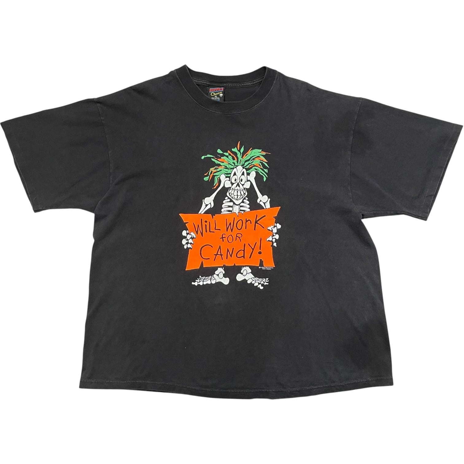 《XL》SOFFE'S ソフィー Tシャツ 袖シングル フロントプリント スカルプリント USA製 90年代 vintage ブラック no.10413
