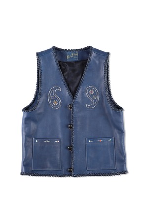 GIVE FLOWERS LEATHER VEST INDIGO