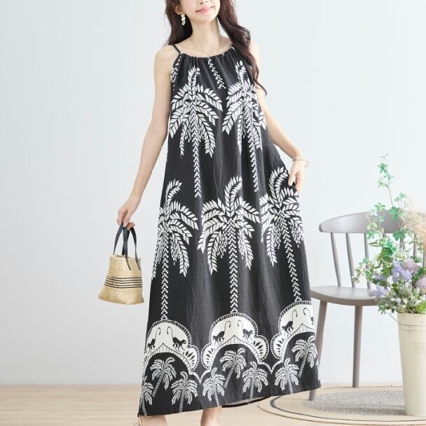 マキシワンピース リゾートモチーフ ギャザー N82-388 amie studio M L フリー 大人可愛い ミセス fmsd キレイメ 普段着 おしゃれ着 デイリーファッション 大人スタイル 婦人服 可愛い服 30代 40代 50代 60代 洋服 レディース