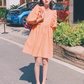 Pink Bubble Sleeve Dress 5050