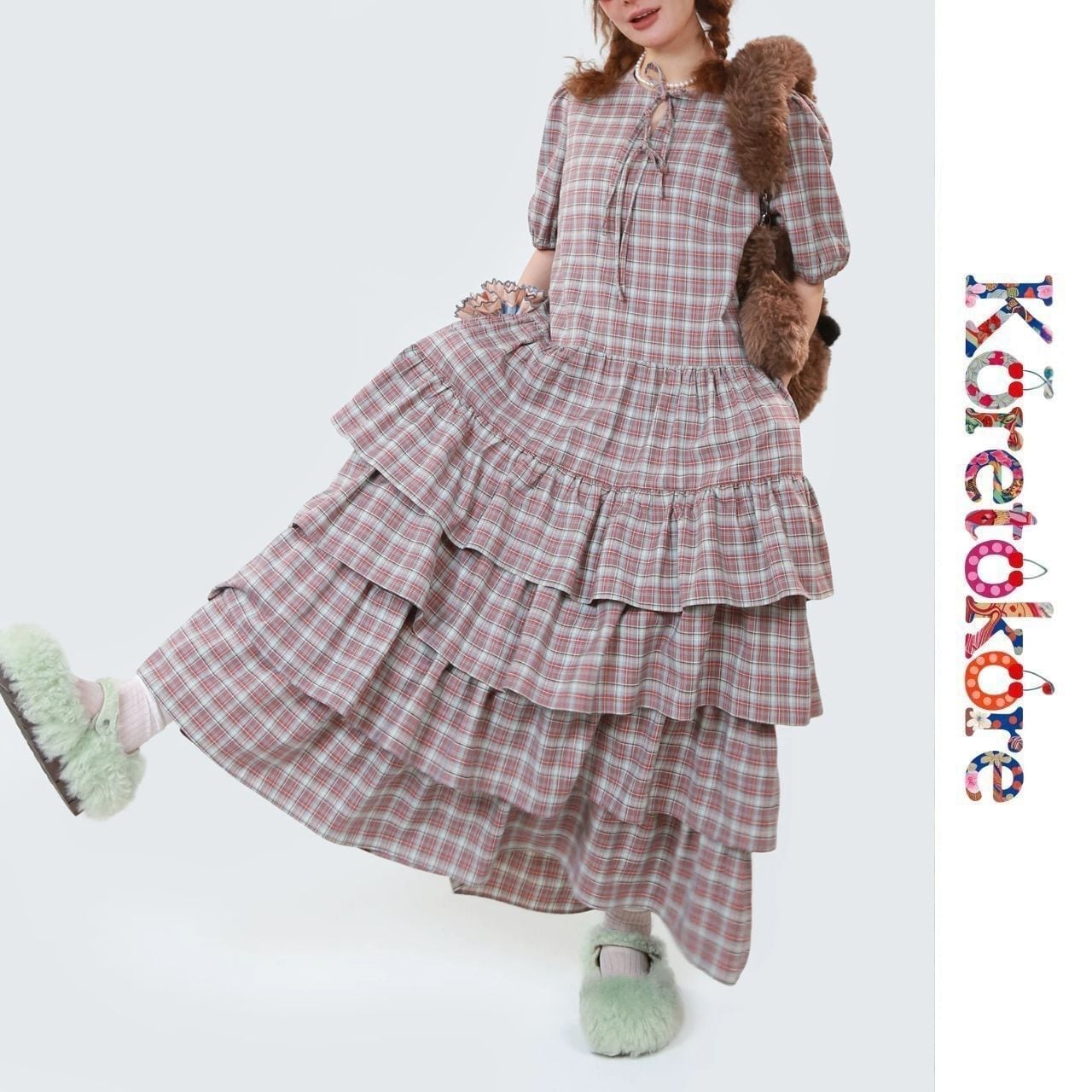 Check Tiered Long Onepiece A1198