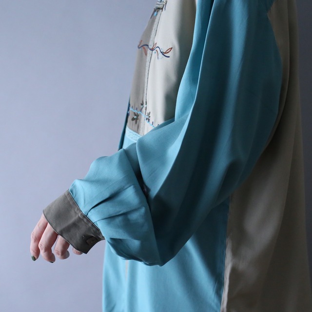 "刺繍×パッチワーク" switching fabric design loose silhouette shirt