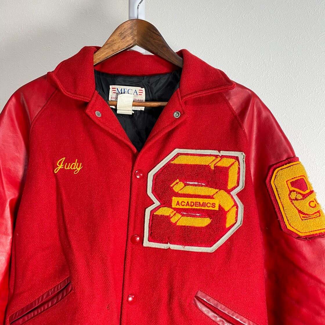 90s USA製 MECA SPORTSWEAR スタジャン カレッジ 袖レザー ACADEMICS 