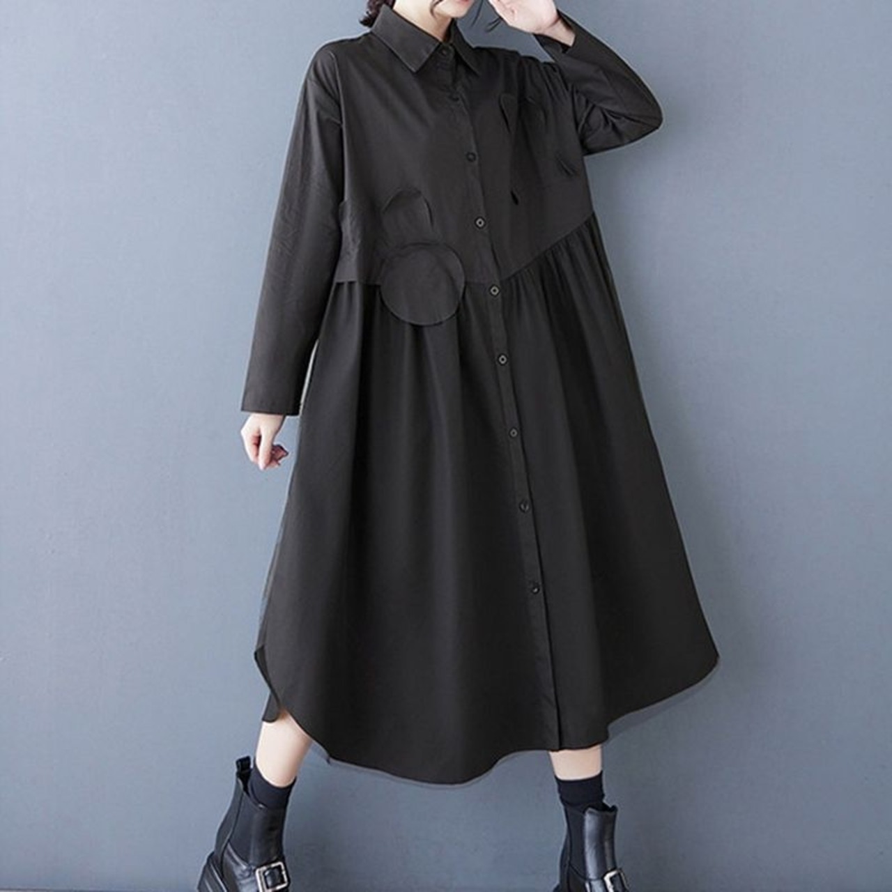 チュール切替 シャツワンピース  00054