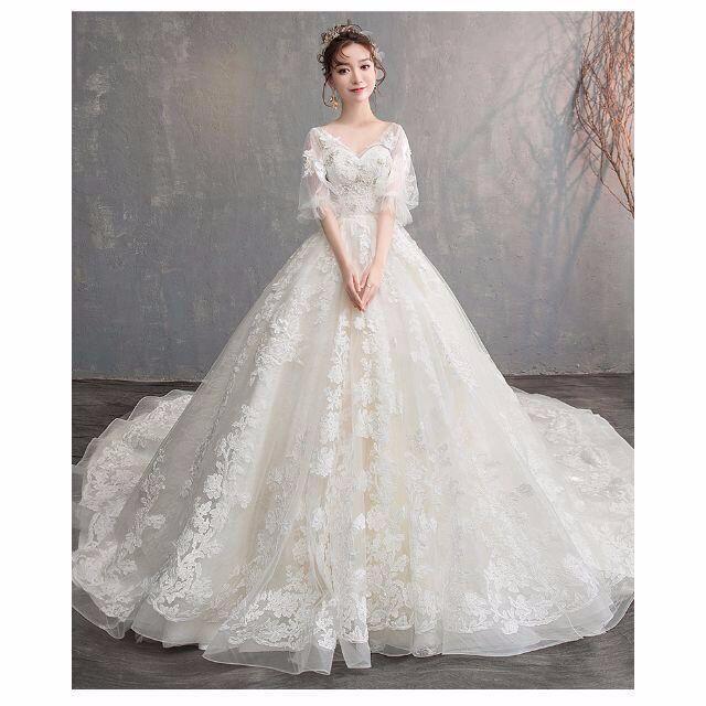 ☆トレーンのあるプリンセスライン☆ホワイトウエディングドレス  