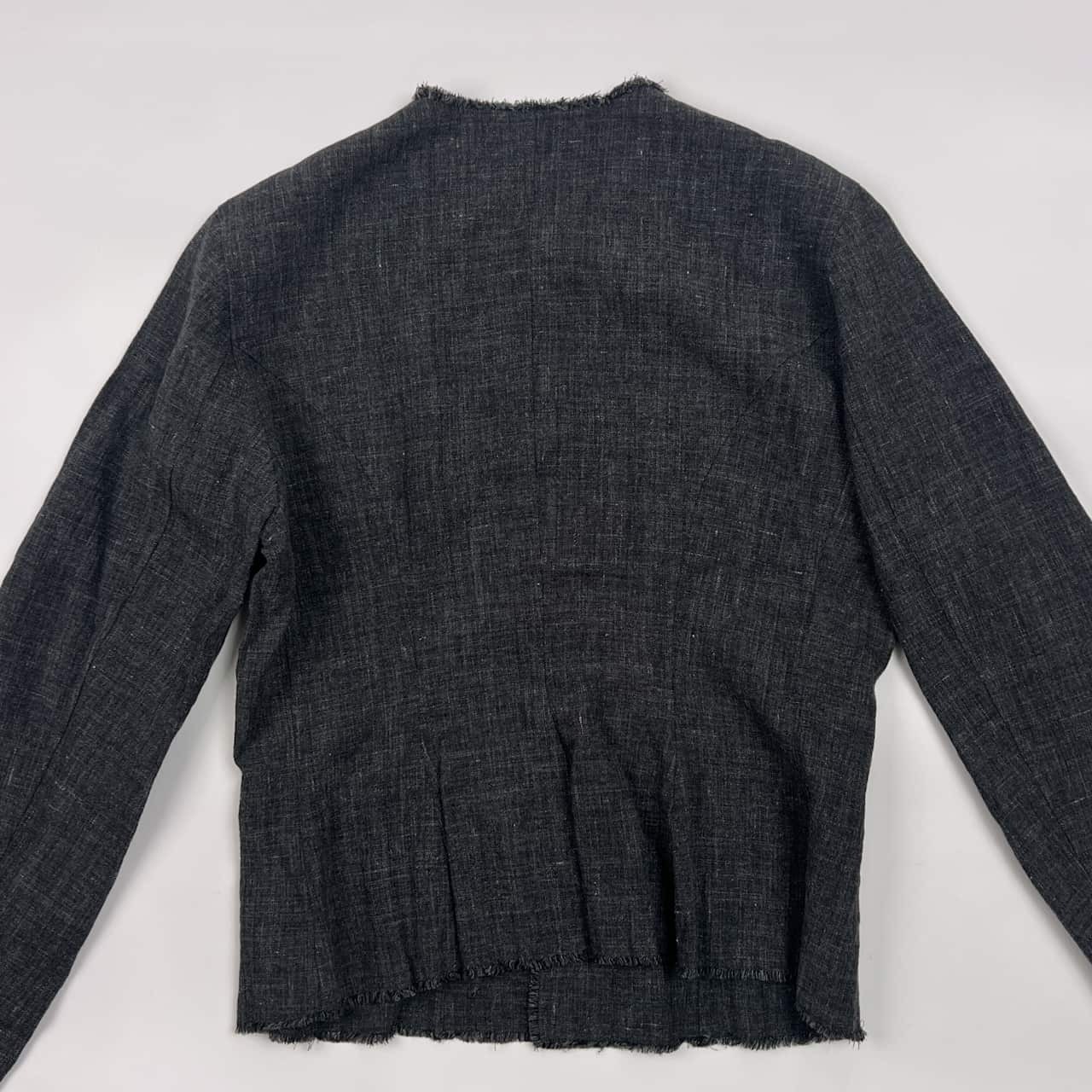 リネン混 JURGEN LEHL ヨーガンレール ノーカラー ジャケット M/グレー レディース