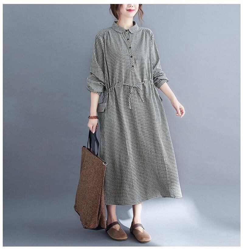 フロントリボンチェックワンピース