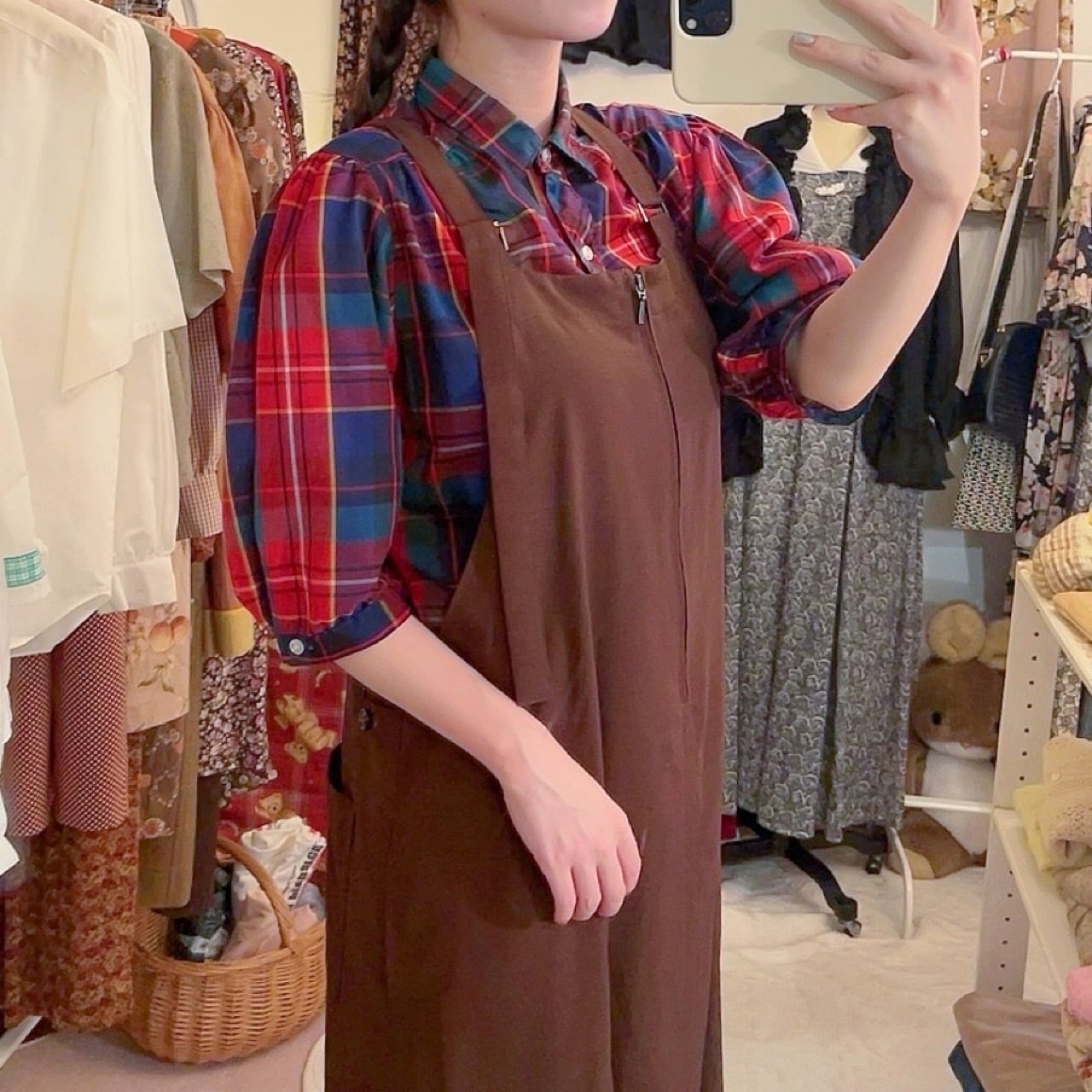 brown front fastener jumper skirt