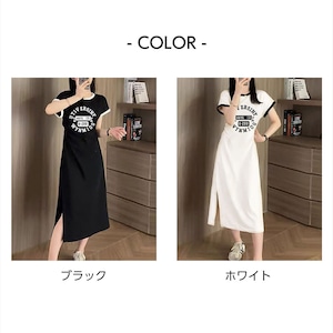 【送料無料】 Tシャツ ワンピース ロゴ 半袖 レディース 春夏 韓国 薄手 きれいめ 大人 カジュアル ゆったり リラックス 配色 バイカラー 大人可愛い 大人女子