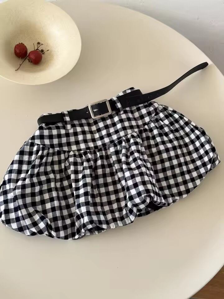 ベルト付チェックバルーンミニスカート