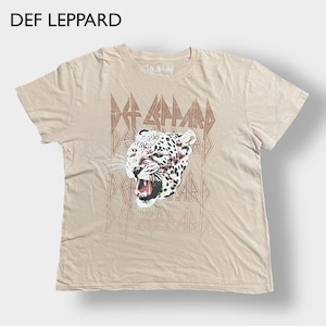 【DE LEPPARD】デフレパード ロゴ アニマルプリント バンドTシャツ バンt 豹 公式 オフィシャル XXL ビッグシルエット ベージュ 半袖 夏物 US古着