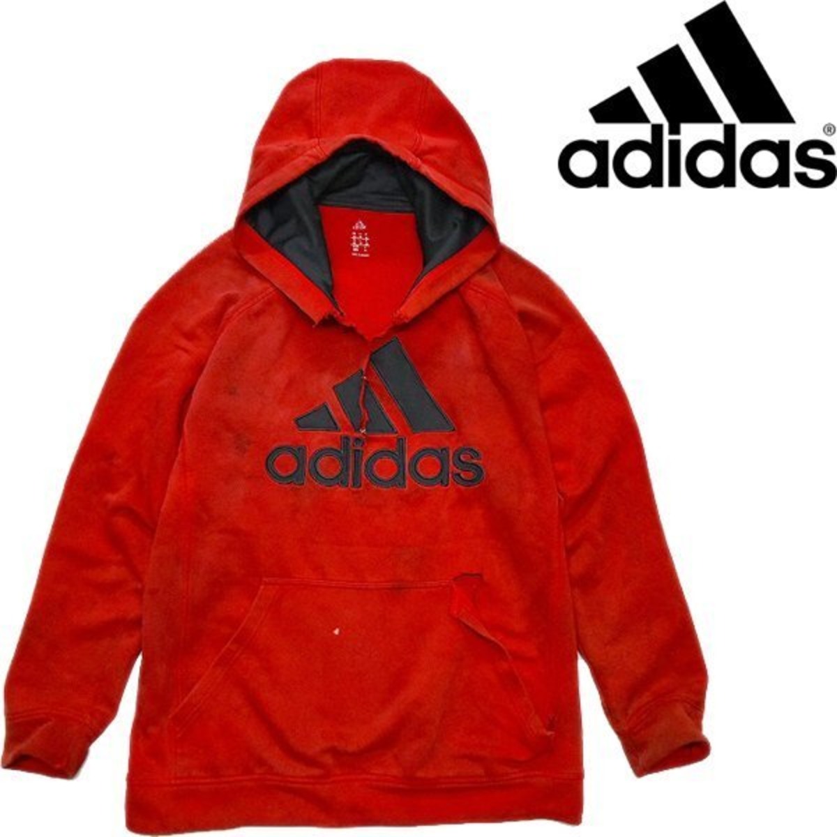 1点物◇アディダスadidas雰囲気系ボロボロ赤スウェットパーカー古着 
