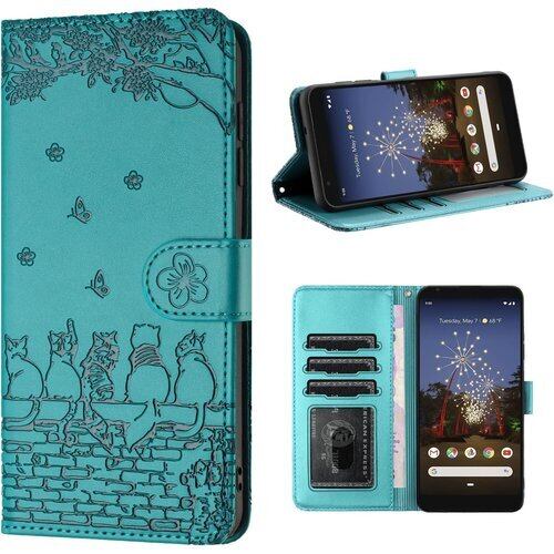 Google Pixel 3A ケース 手帳型 スマホケース グーグル ピクセル3a ケース 手帳型 人気 おしゃれ Pixel 3A 手帳型 ケース Pixel 3a 携帯カバー 可愛い ピクセル 3a 手帳ケース かわいい猫と美しい桜柄 ぴくせる3a 手帳型ケース 財布型 カバー PUレザー 手触りが良い 全面保護 カード収納 マグネット式 スタンド機能 5.6インチ レイクブルー 2690