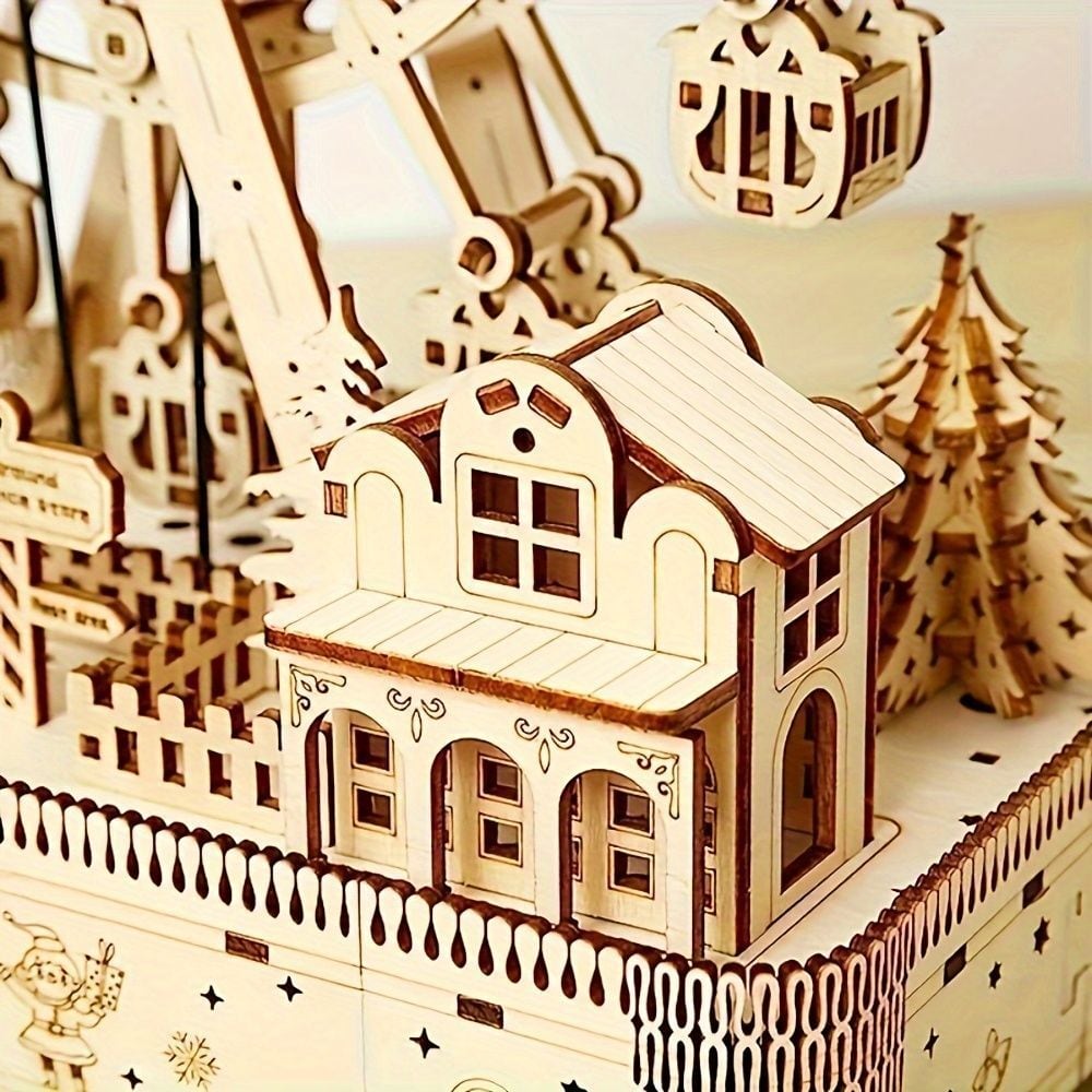 木製オルゴール 立体 パズル 観覧車型 3D ウッドパズル 組み立て
