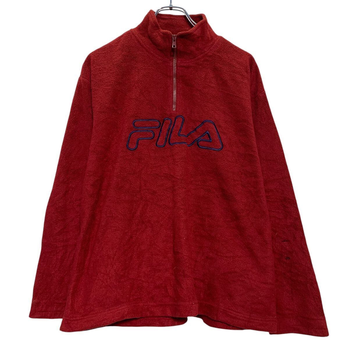 FILA ジップアップジャケット レッド/アイボリー FILA フリースジャケット XL レッド フィラ ハーフジップ ビッグ