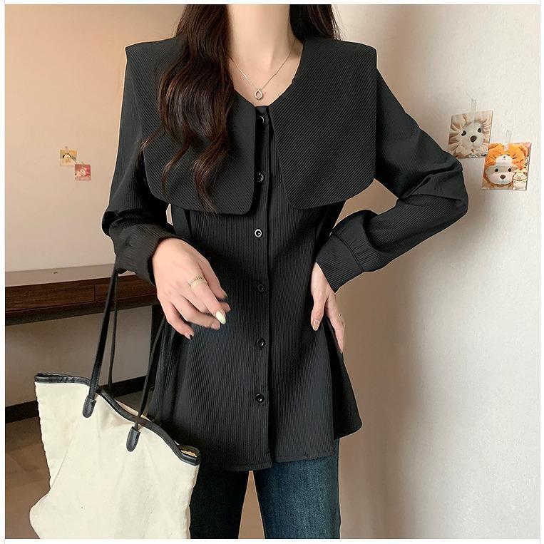 大きいサイズ レディース トップス 襟付き ビッグ襟 春 秋冬 新品 長袖