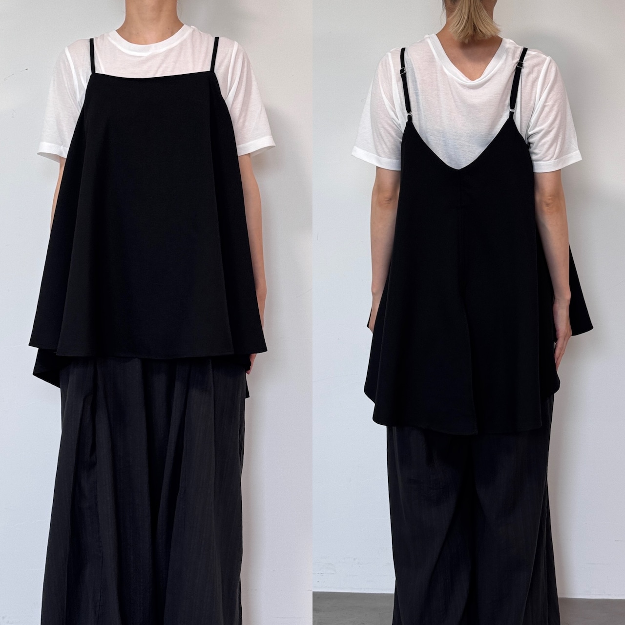 ラウンドヘムリネンタッチcamisole/ブラック