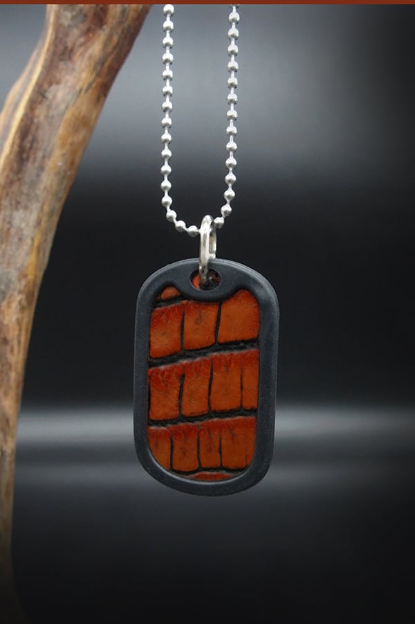 Item No.0502: Dog tag key NECKLACE/Nile crocodile:caramel