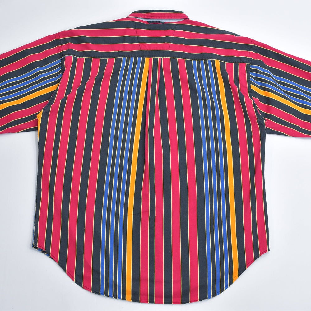 90s ZIZA ジザ マルチストライプ BDシャツ 半袖 刺繍ロゴ