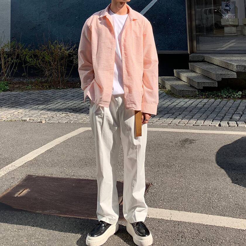 全2色 シャツ トップス 無地 カジュアル ストライプ おしゃれ