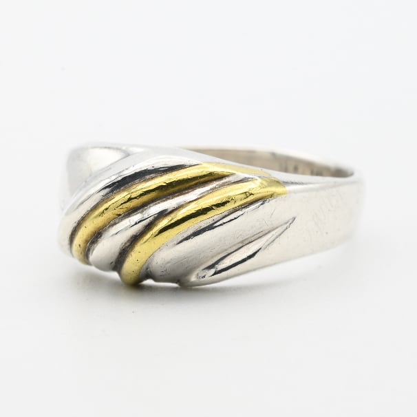Diagonal Brass Accent Modern Style Ring #17.5 /Mexico