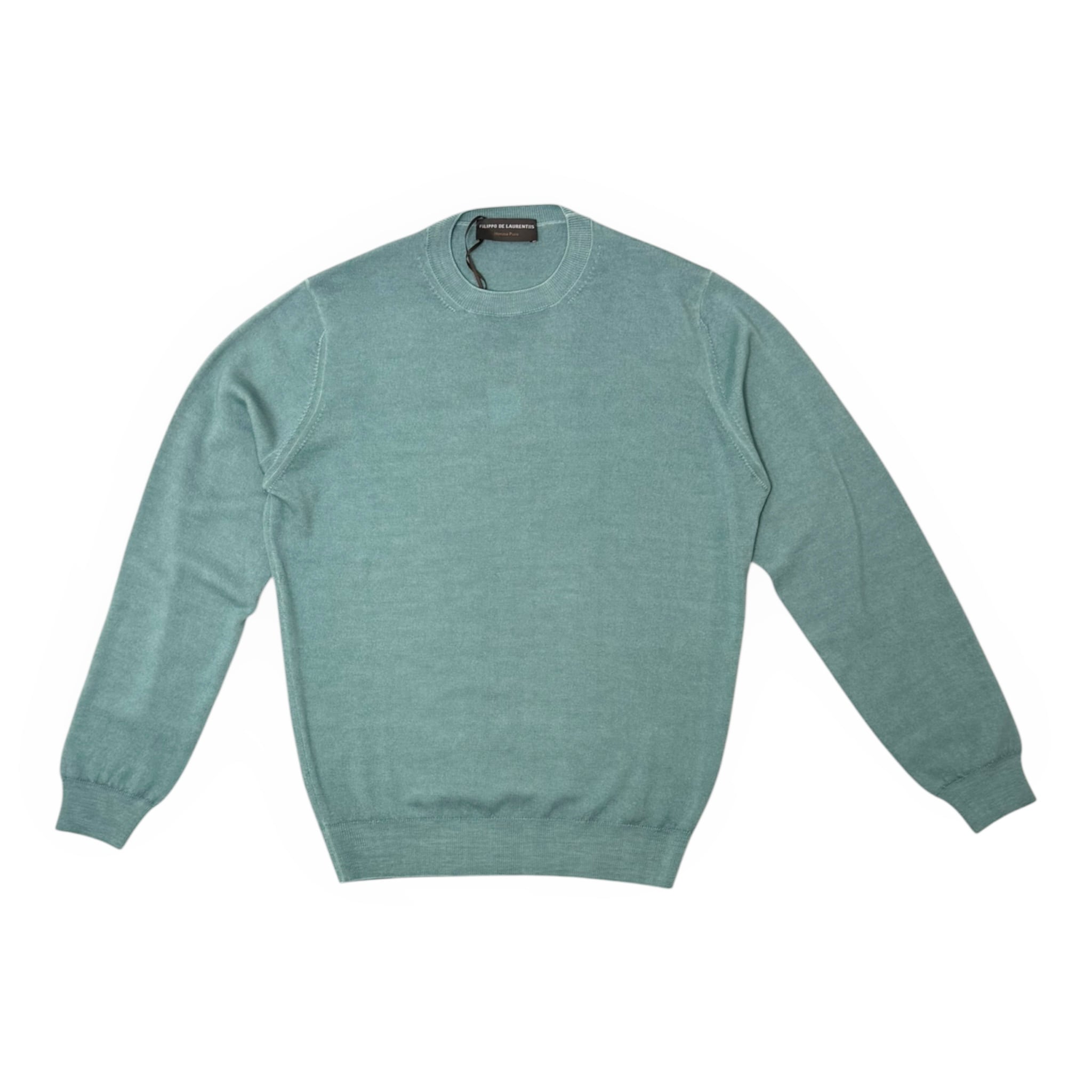 FILIPPO DE LAURENTIIS(フィリッポ デ ローレンティス) 12Gauge Merino Puro Crew neck Knit (Garment Dye)/TURQUOISE(N720)
