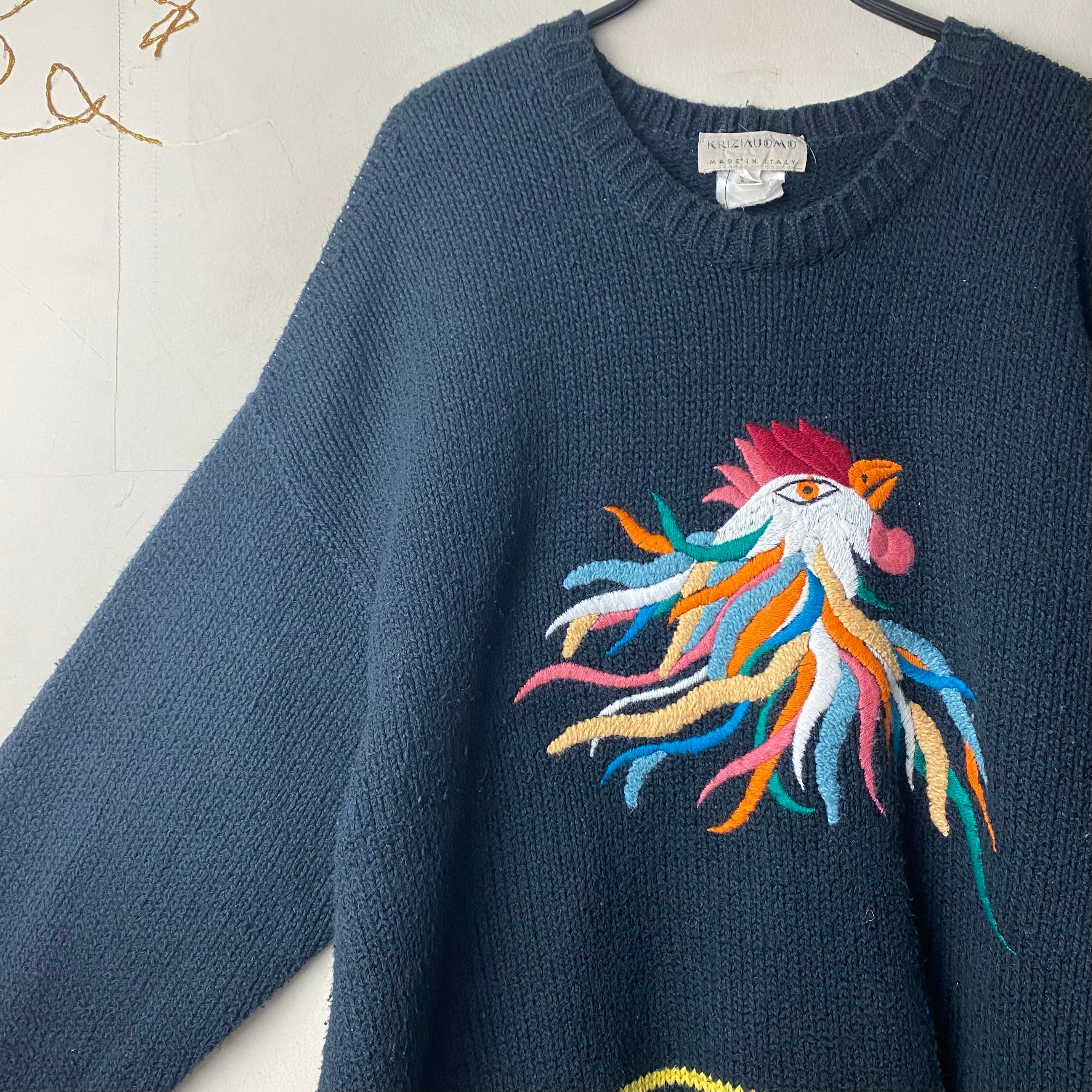 vintage KRIZIA UOMO embroidery cotton knit sweater | NOIR ONLINE