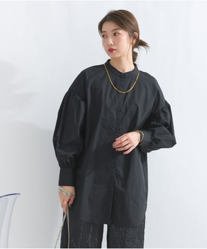 23510z バンドカラーボリュームスリーブブラウス black
