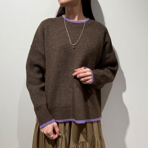 バイカラーライン畦編みニット