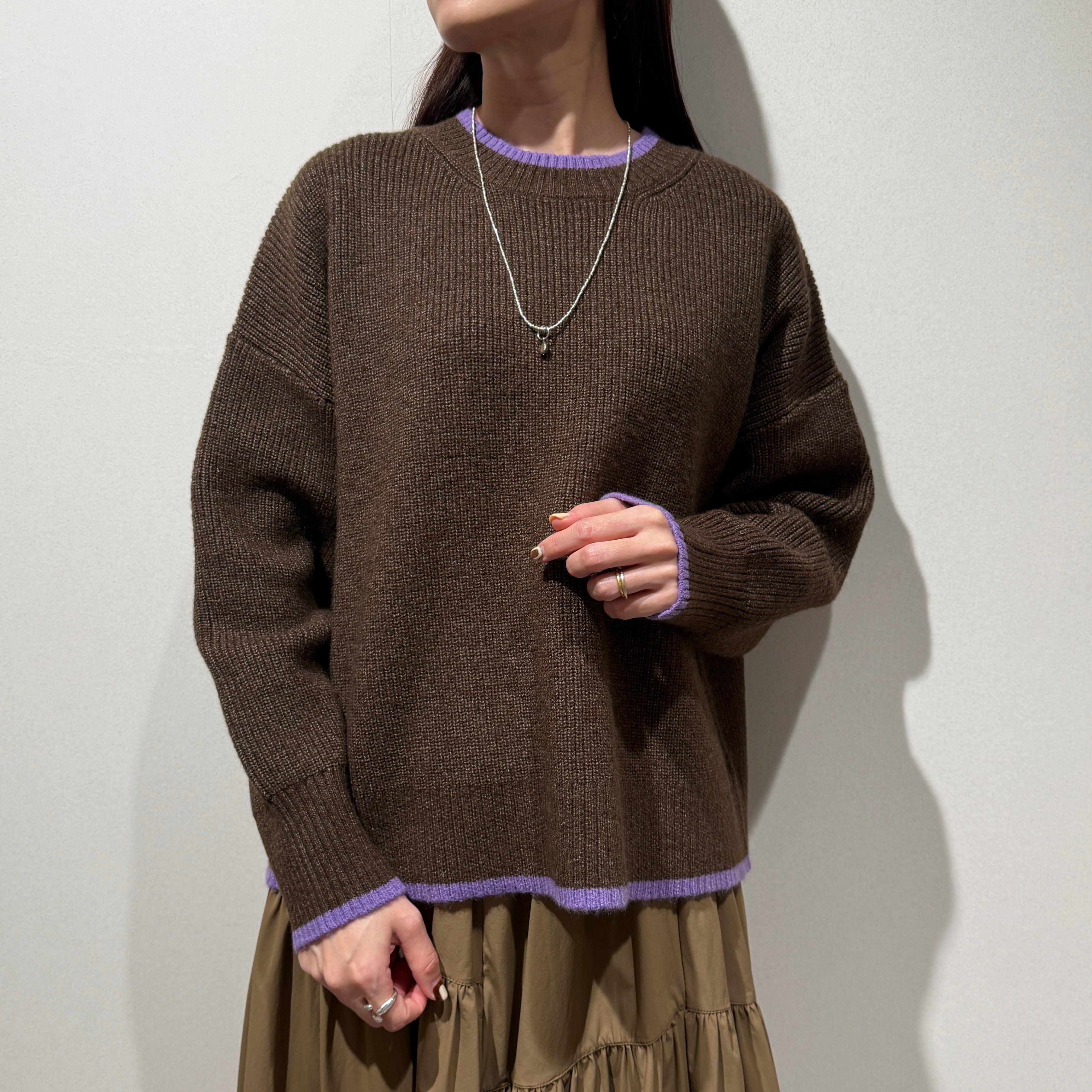 バイカラーライン畦編みニット