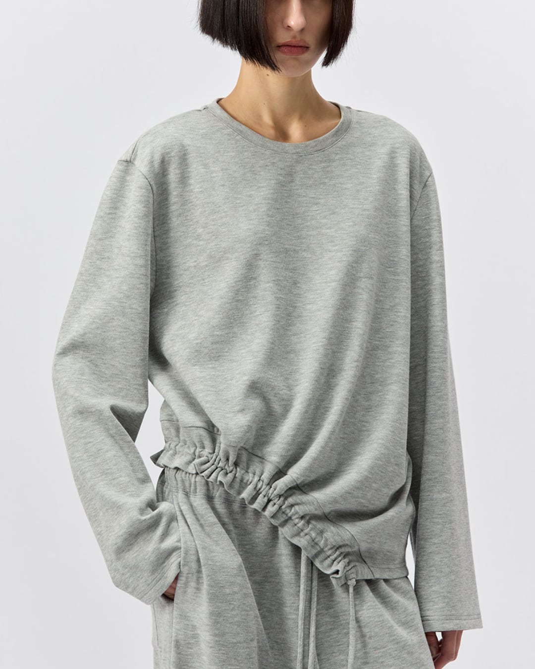 Drawstring Hem Relaxed Long Sleeve Top