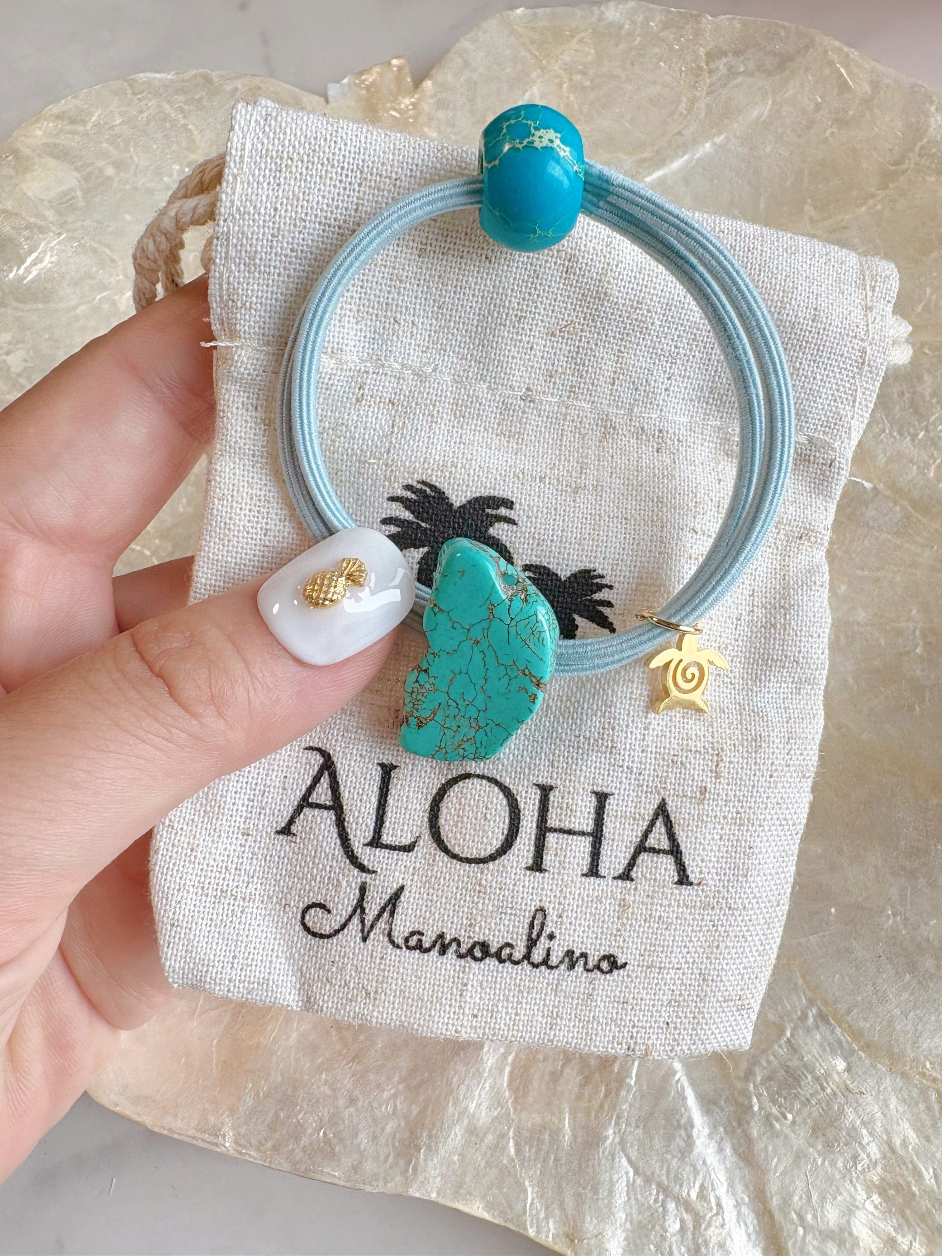 Turquoise×Honu hair accessory(ターコイズ×ホヌ、海亀ヘアゴム
