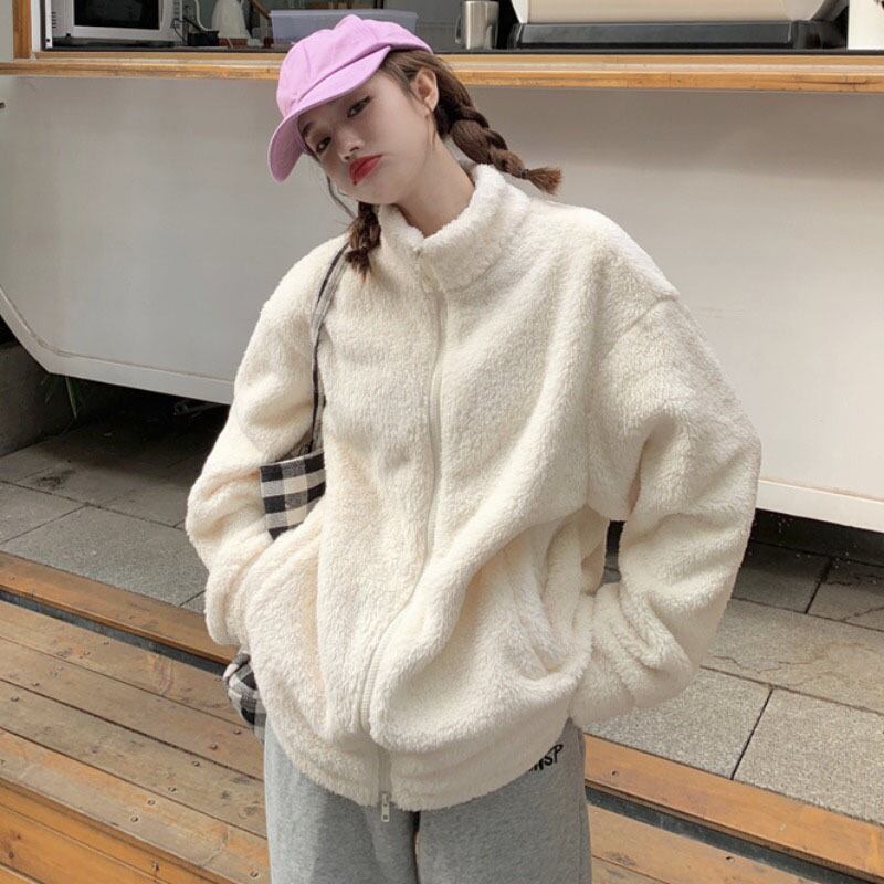 ベルベットジャケット ウィンターオータムルーズホワイトスタンドカラーカラートップス 大人ガーリー スウィート キュート カジュアル 秋物 冬物 YY-ファッション31161391047