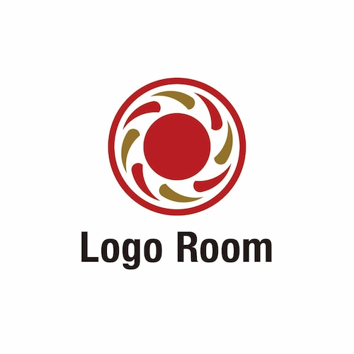 No332 家紋風のロゴ【家紋、模様、赤、円形、和風、日本、伝統、文化、海外、飲食、ショップ】
