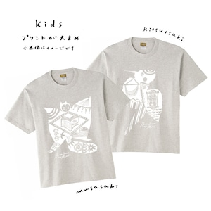 ＜こども用＞むささび/きつつきTシャツ【オートミール】/ バルンバルンの森 × ザ・キャビンカンパニー