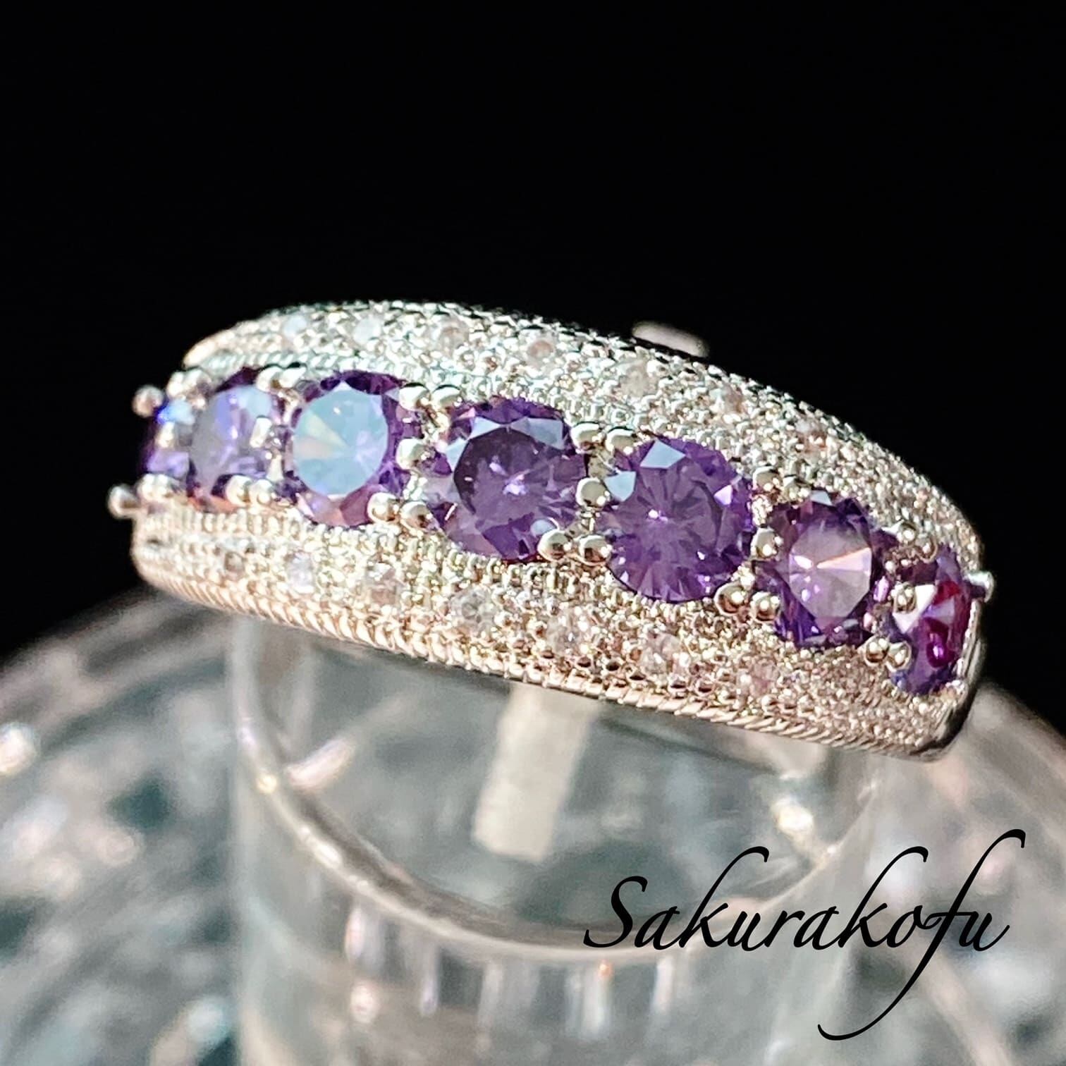 D020 送料無料 人気デザイン レディース リング 指輪 アメジスト パヴェリング シルバージュエリー