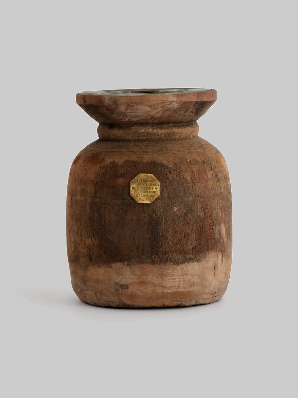ヴィンテージ ウッドポット 花瓶｜Vintage Wooden Pot Vase with Glass