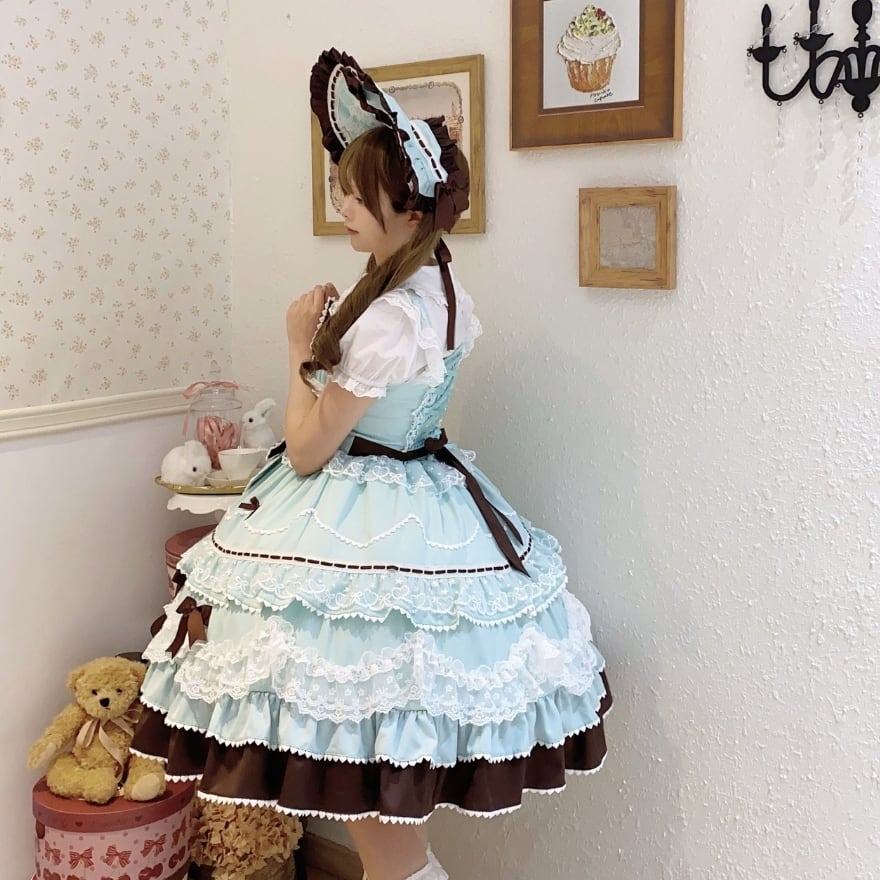 ロリータファッション 【はじめてでも安心】多段フリル×リボン装飾 甘