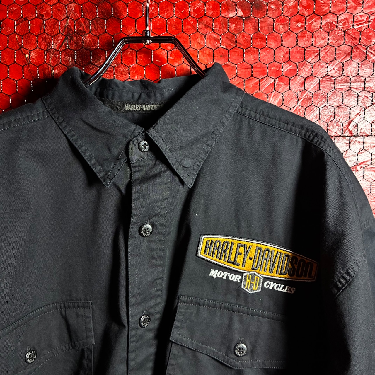 Harley-Davidson ワークシャツ 半袖 ワンポイント刺繍 ハーレー