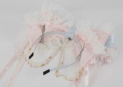♡【全2色】Cherry blossom ヴェール付き パールチェーン フリルリボンカチューシャ pink ♡