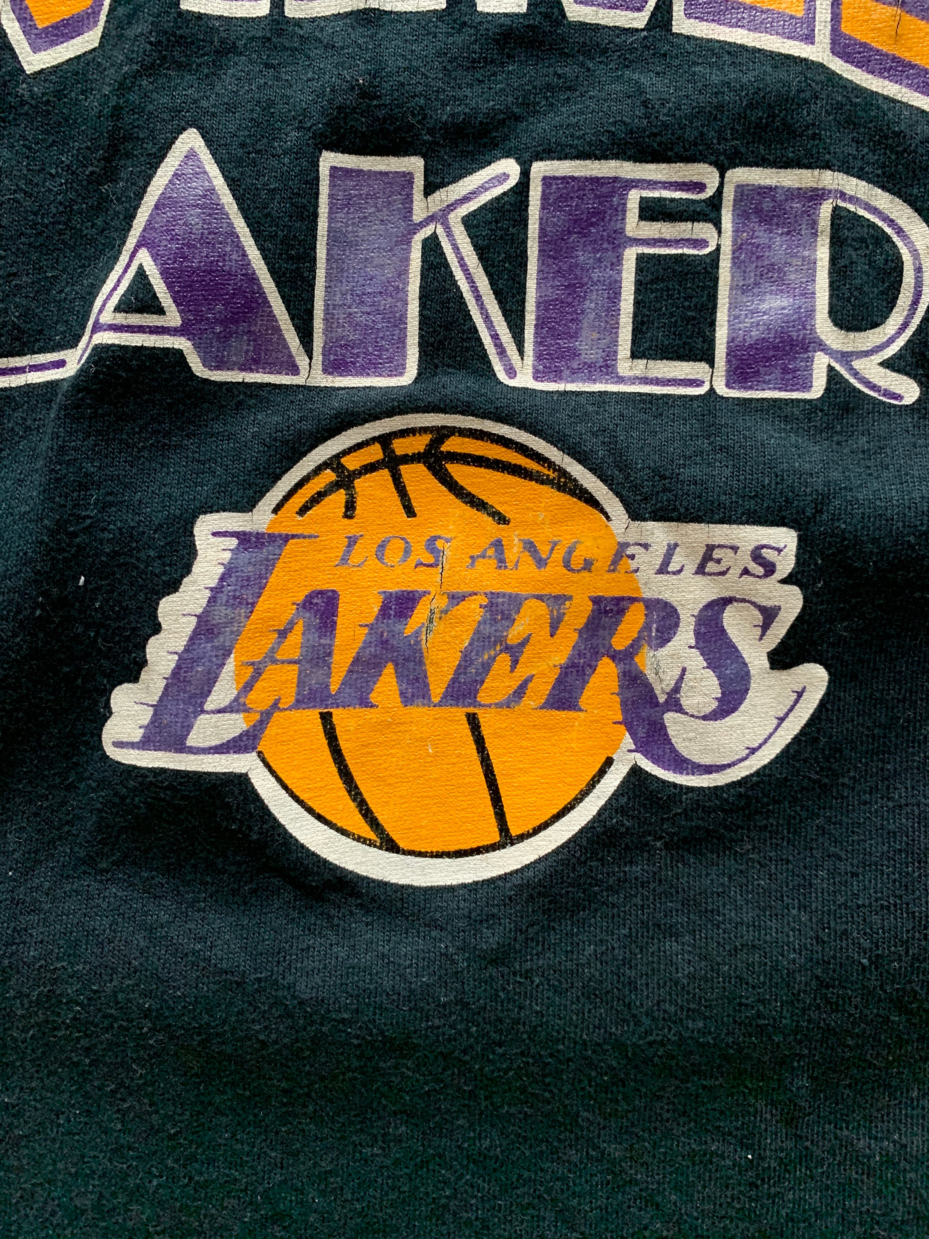 80's トリコタグ チャンピオン ''LOS ANGELES LAKERS'' プリントTシャツ ブラック 表記(L)