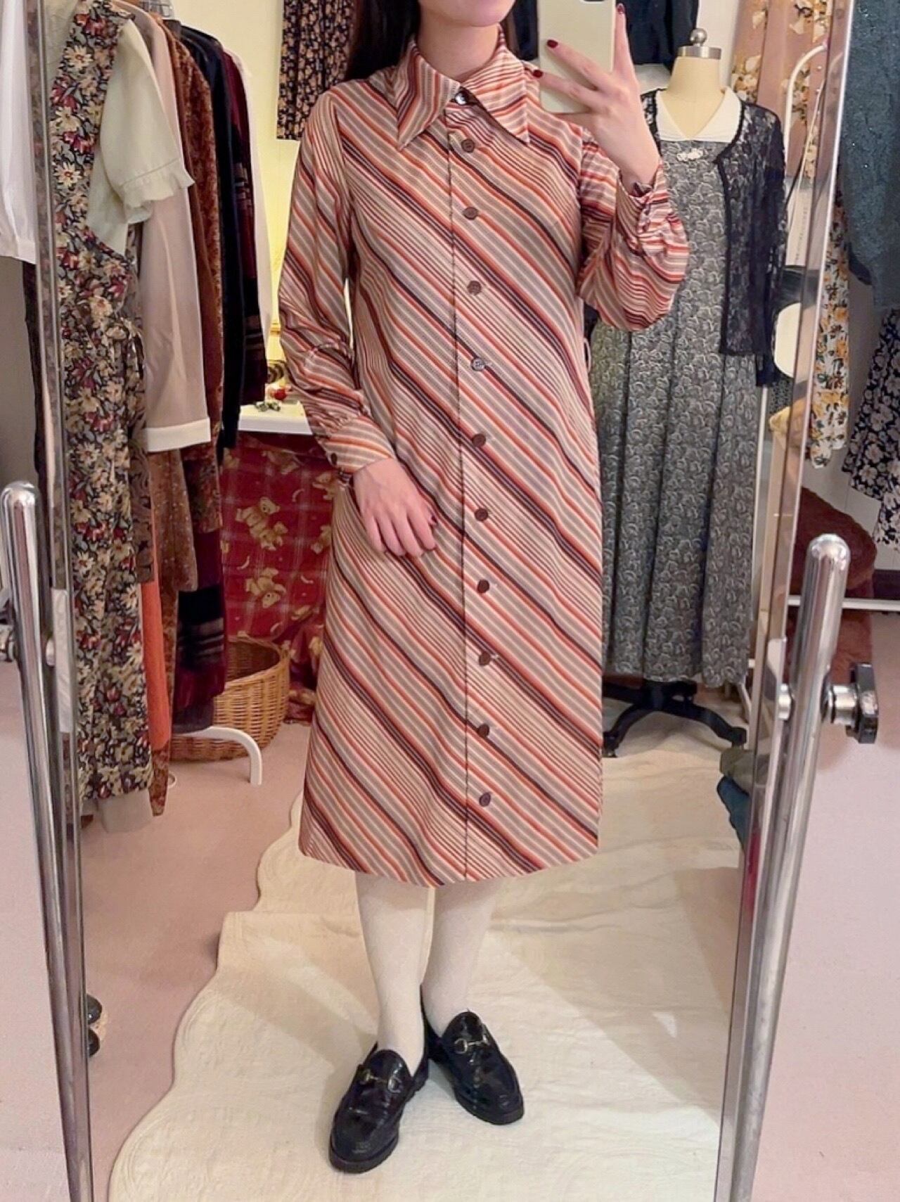 brown orange stripe one-piece