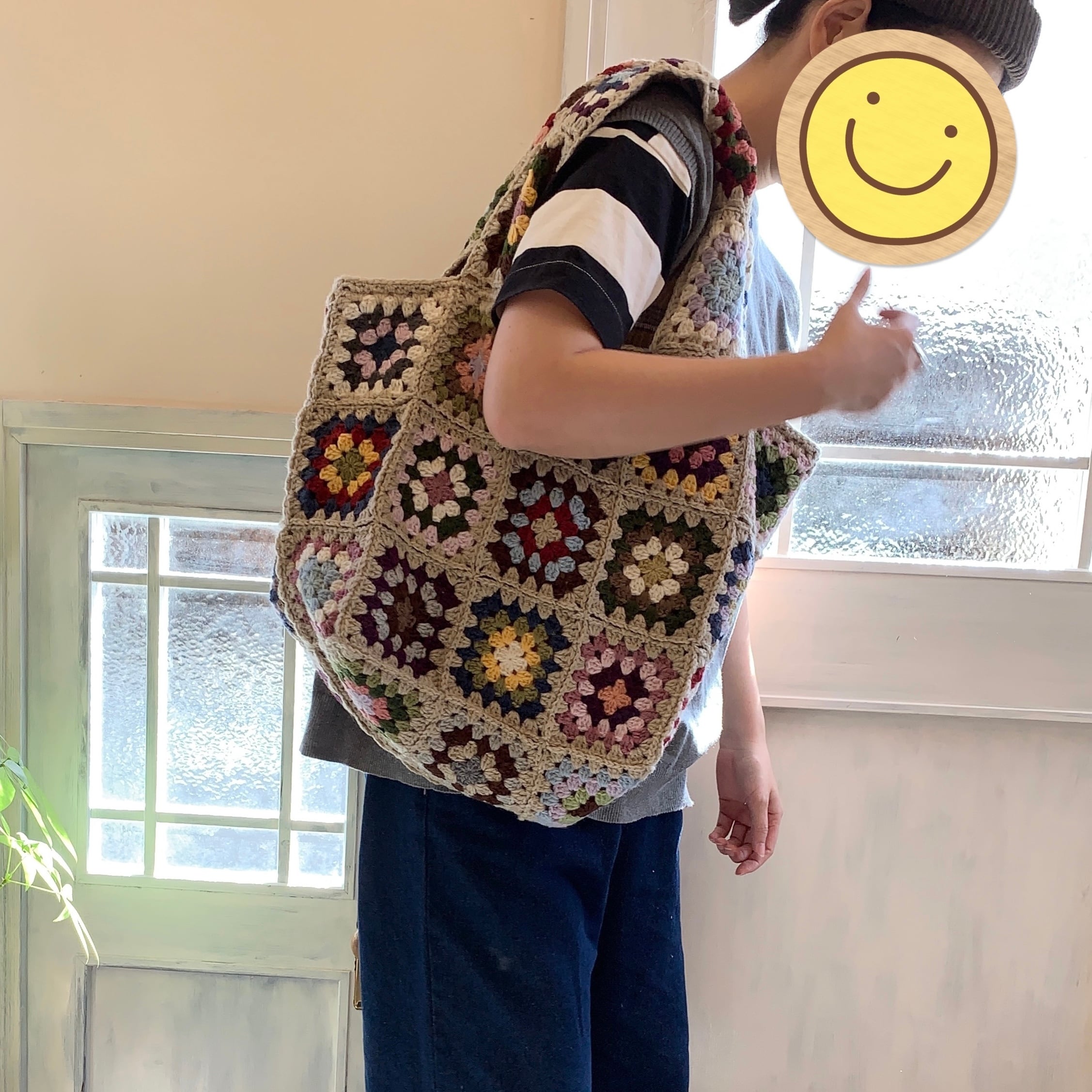 予約《handmade》グラニースクエア モチーフつなぎ かばん トートバッグ ハンドメイド 個性派 ss2door グラニースクエアトートバッグ