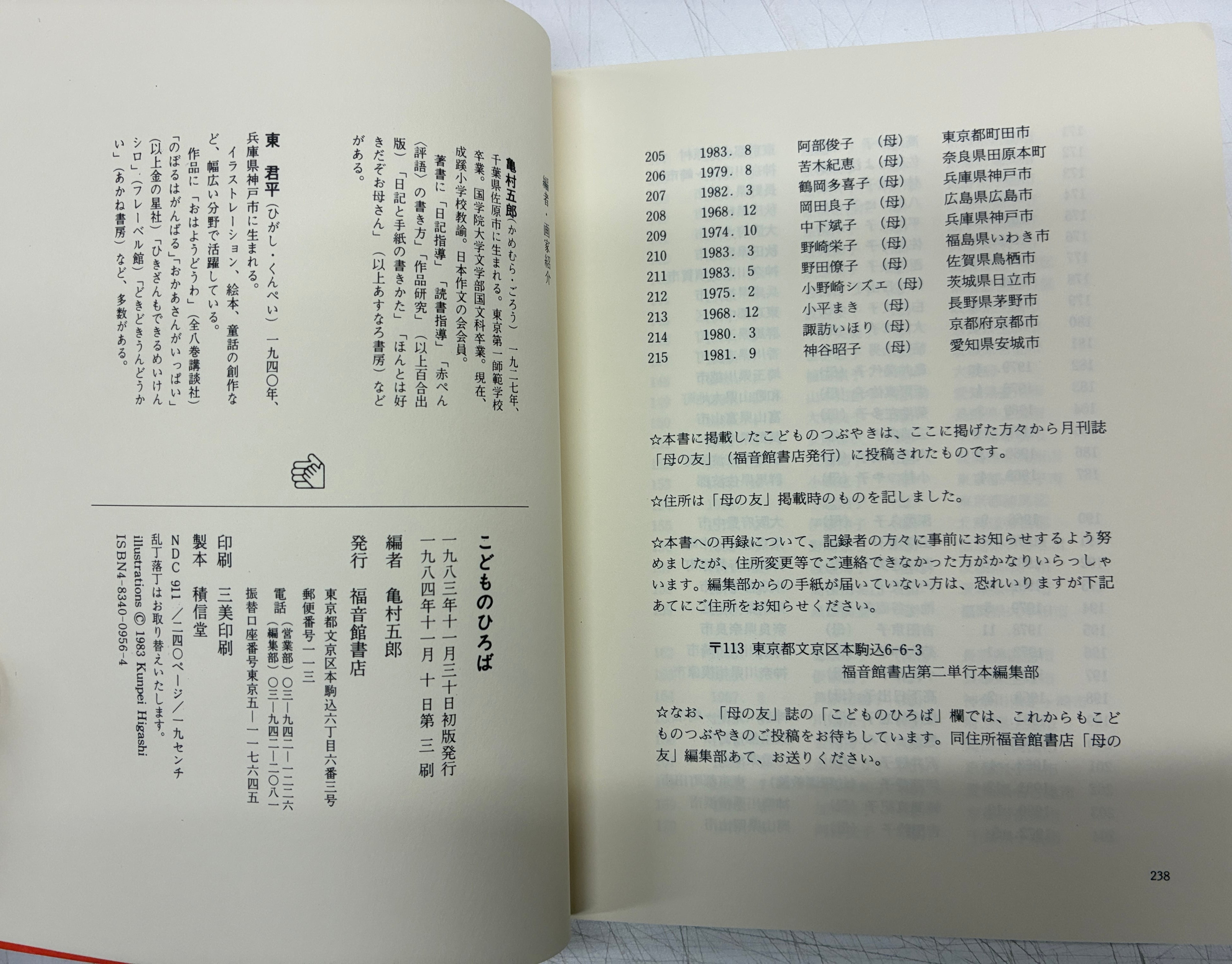 東君平 こどものひろば 亀村五郎編 1983年初版の1984年3刷 福音館書店