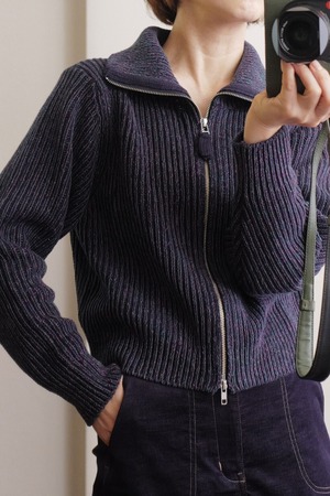 knit zip blouson mix navy