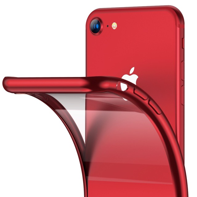 ORANGA iPhone SE3 用 ケース iPhoneSE2 ケース iPhone8用 透明 ソフトTPU メッキ加工 クリア 薄型 軽量 耐衝撃 黄ばみなし レンズ保護 アイフォンSE3 SE2 7 8カバー レッド